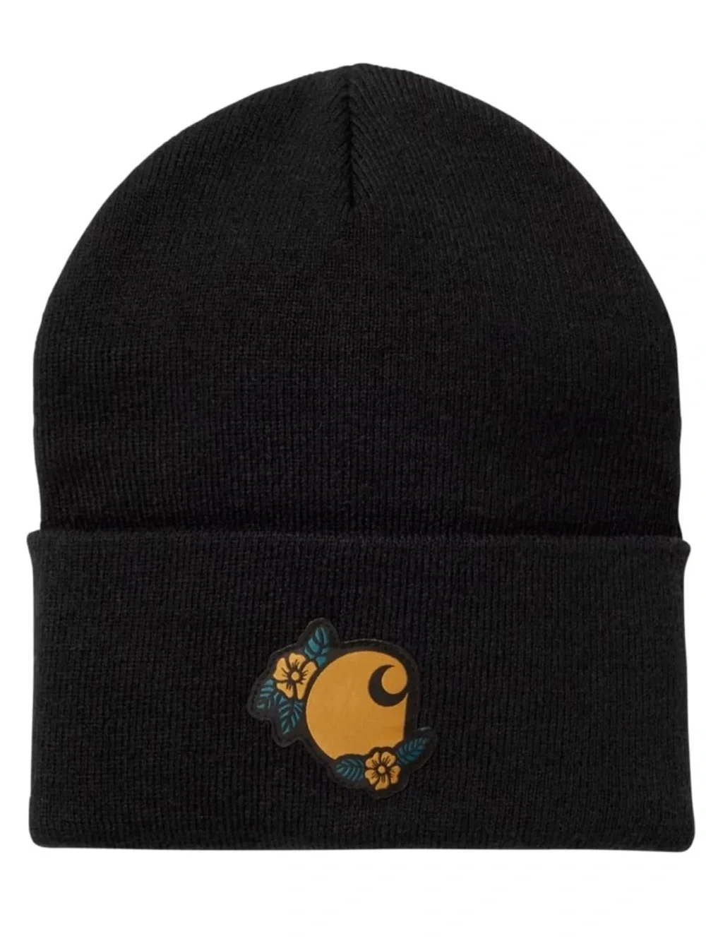 Carhartt Womens Knit Floral Patch Beanie Navy Blue Gold One Size AH6305-W